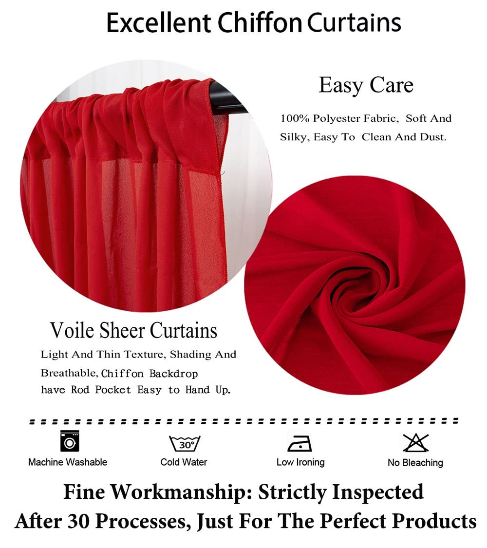 2 PCS Red Chiffon Backdrop Curtain 29×96 Inch Wedding Background Drapes Set