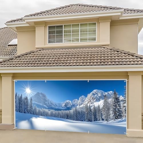 Winter Forest Garage Door Decoration Background Natural Scene Snow Mountain