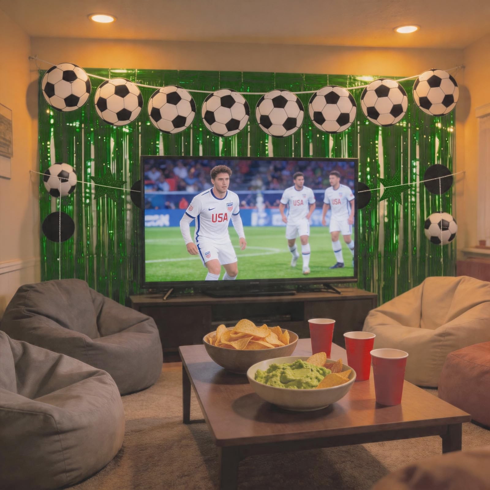 3-Piece Soccer Party Decorations Set – Includes 3.3×6.6 FT Green Foil Fringe …