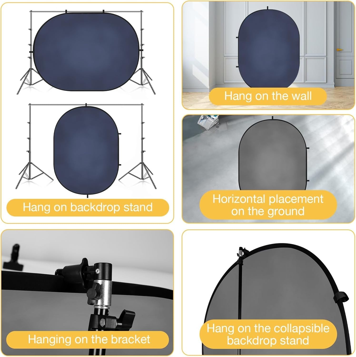 Backdrop Grey Blue Texture Kate 5×6.5ft(1.5x2m) Collapsible Pop up Reversible,