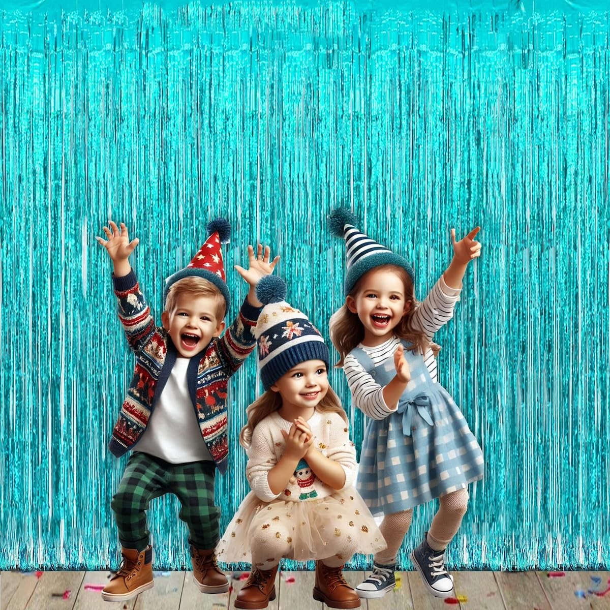 4 Pack Turquoise Tinsel Party Backdrop Curtain 3.3×8.2 FT Metallic Fringe Decor