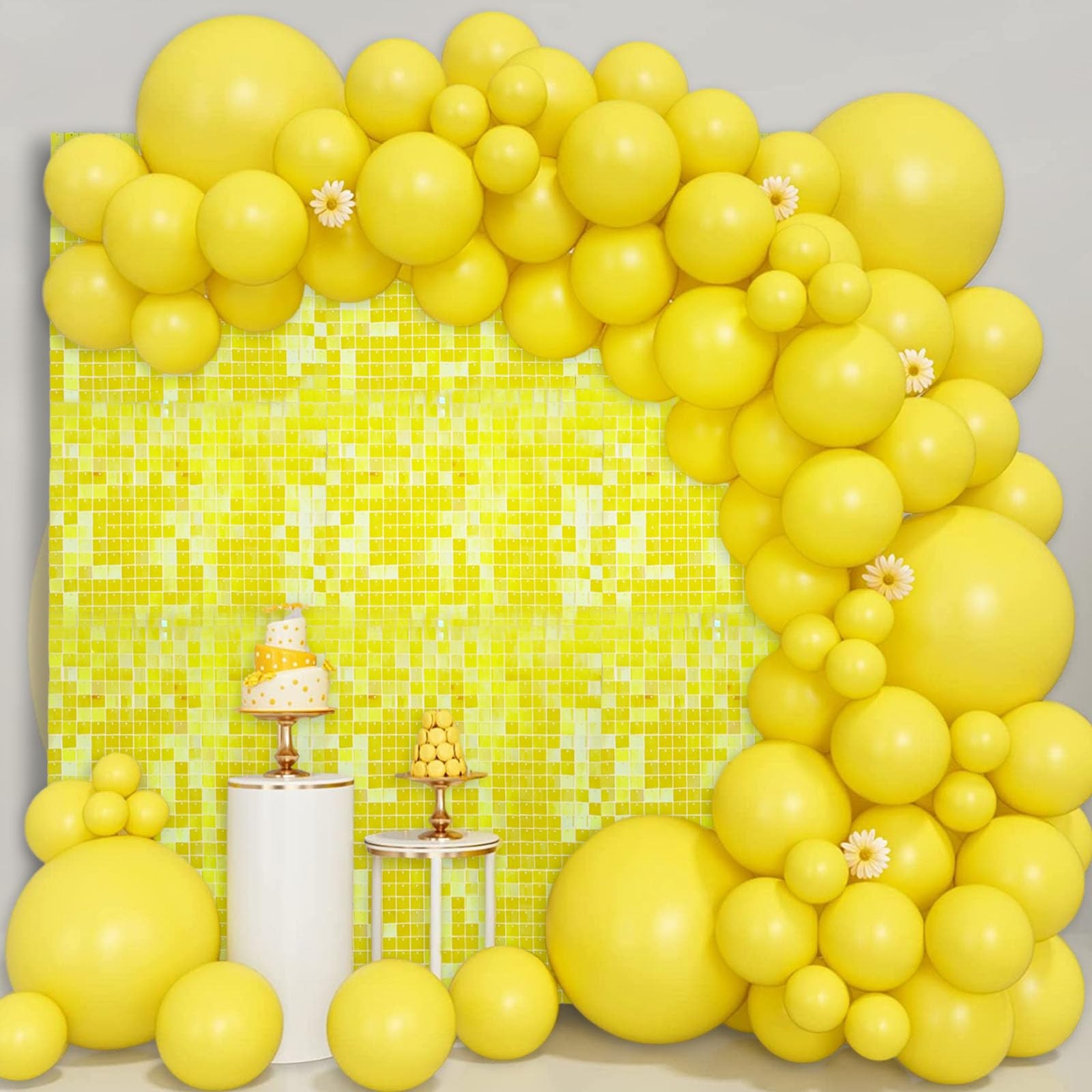 48 PCS Colorful Yellow Shimmer Wall Backdrop, Square Sequin