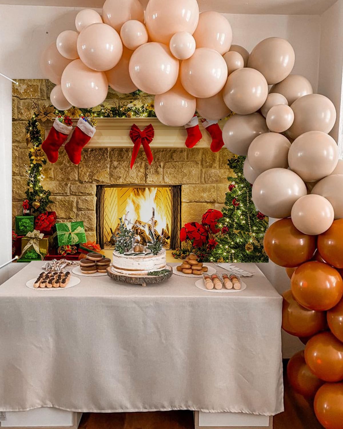 7x5ft Christmas Fireplace Photography Backdrop, Tree Gift Box Holiday Background