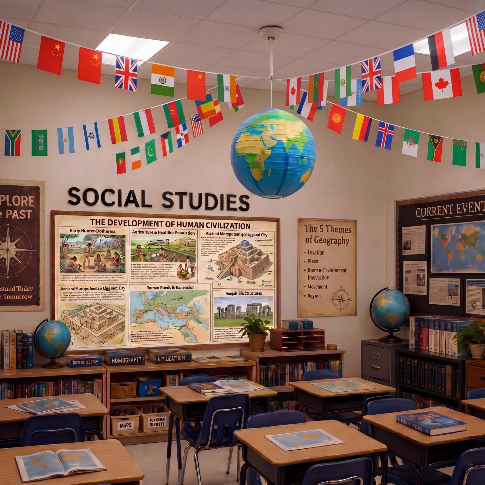 2 Pcs World History Social Studies Classroom Decoration Set 98.4ft 100 Intern…