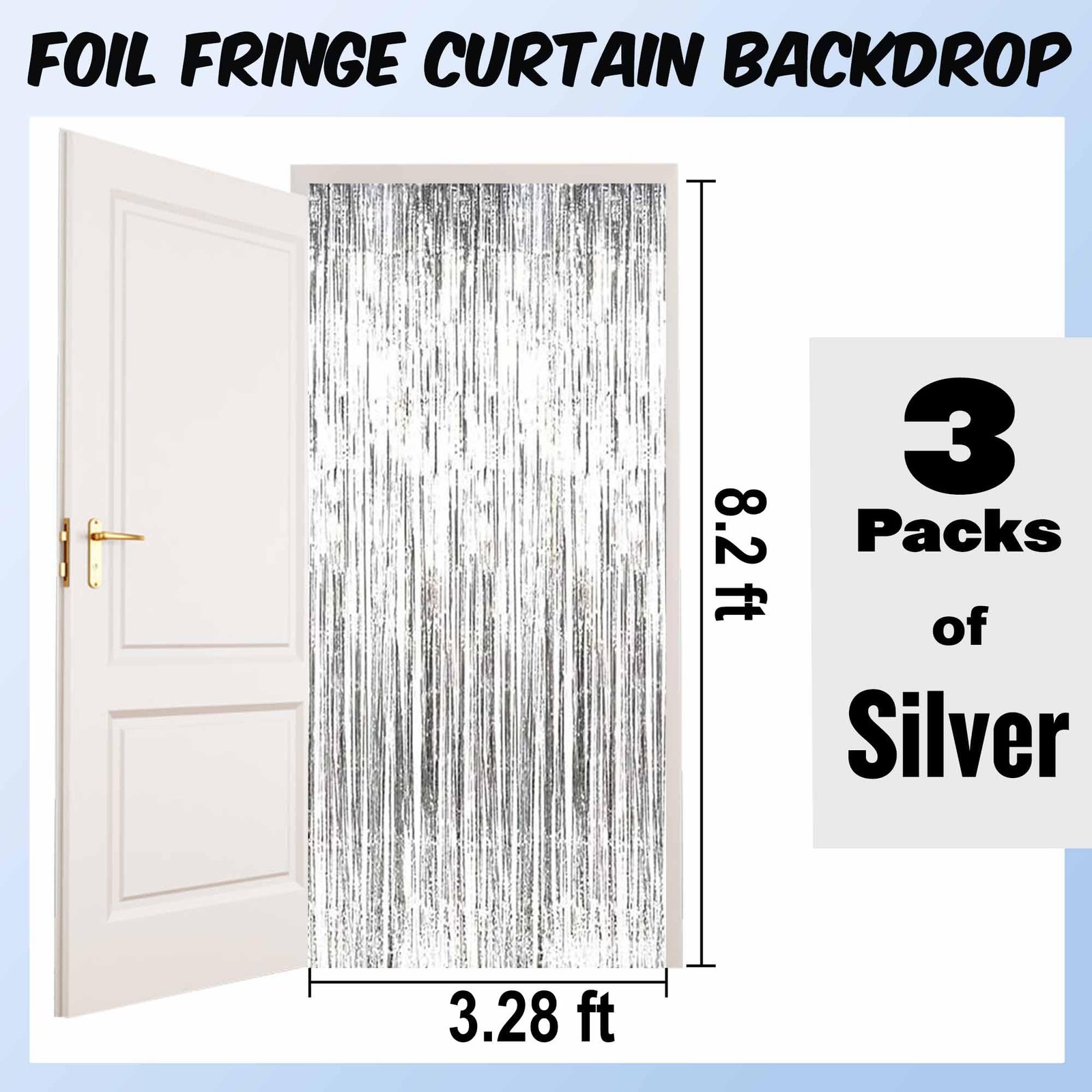 3 PCS Silver Foil Fringe Curtains Backdrop 3.28×8.2 Ft Metallic Tinsel Party