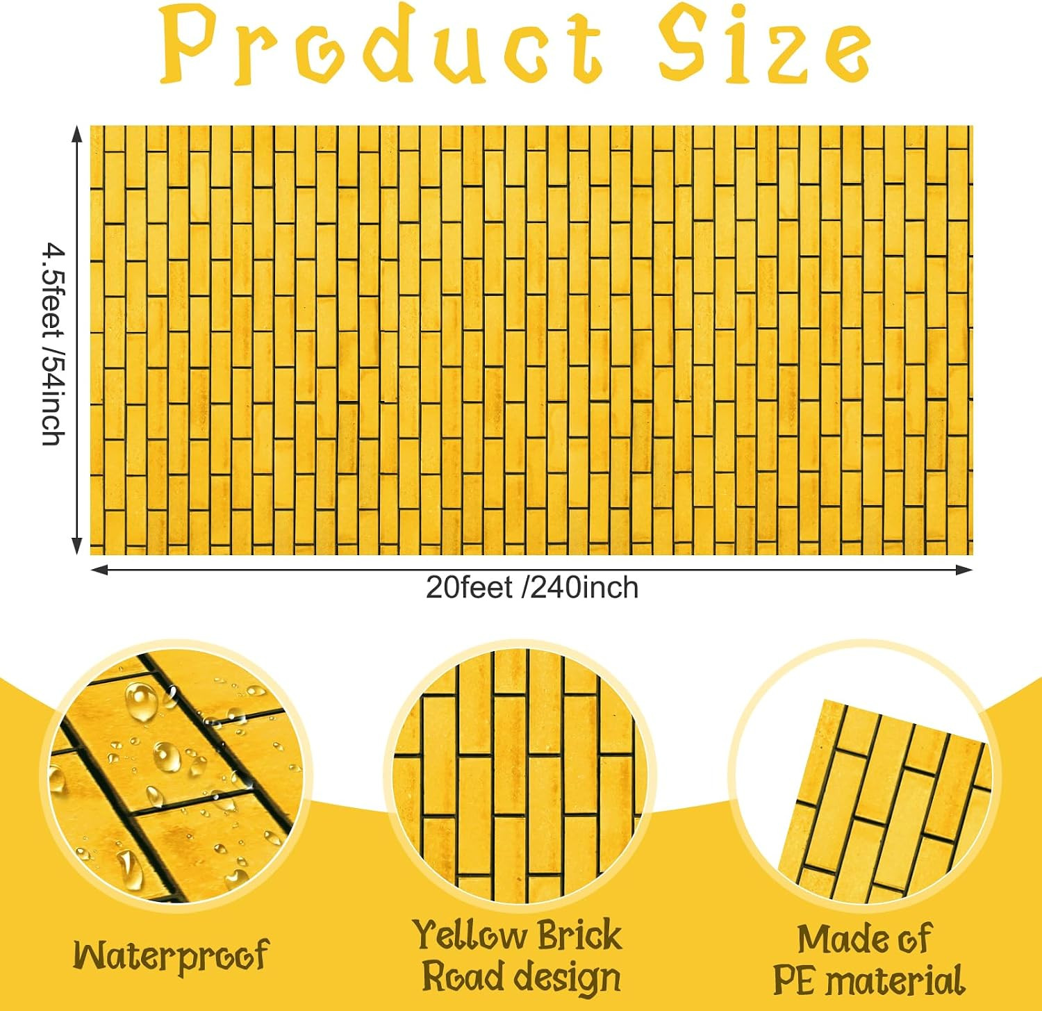4.5 X 20 Feet Yellow Brick Road Floor Runner for Wizard Party Decorations,Large