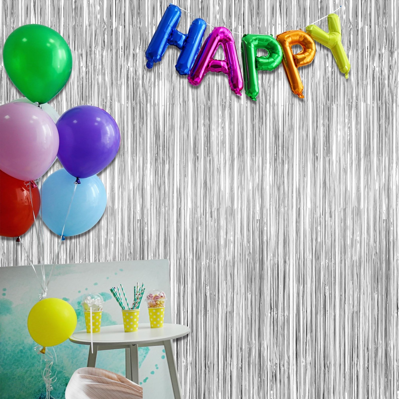 2 Pack Tinsel Backdrop, 3.28 FT x 7.05 Birthday Party 2 PCS, Silver