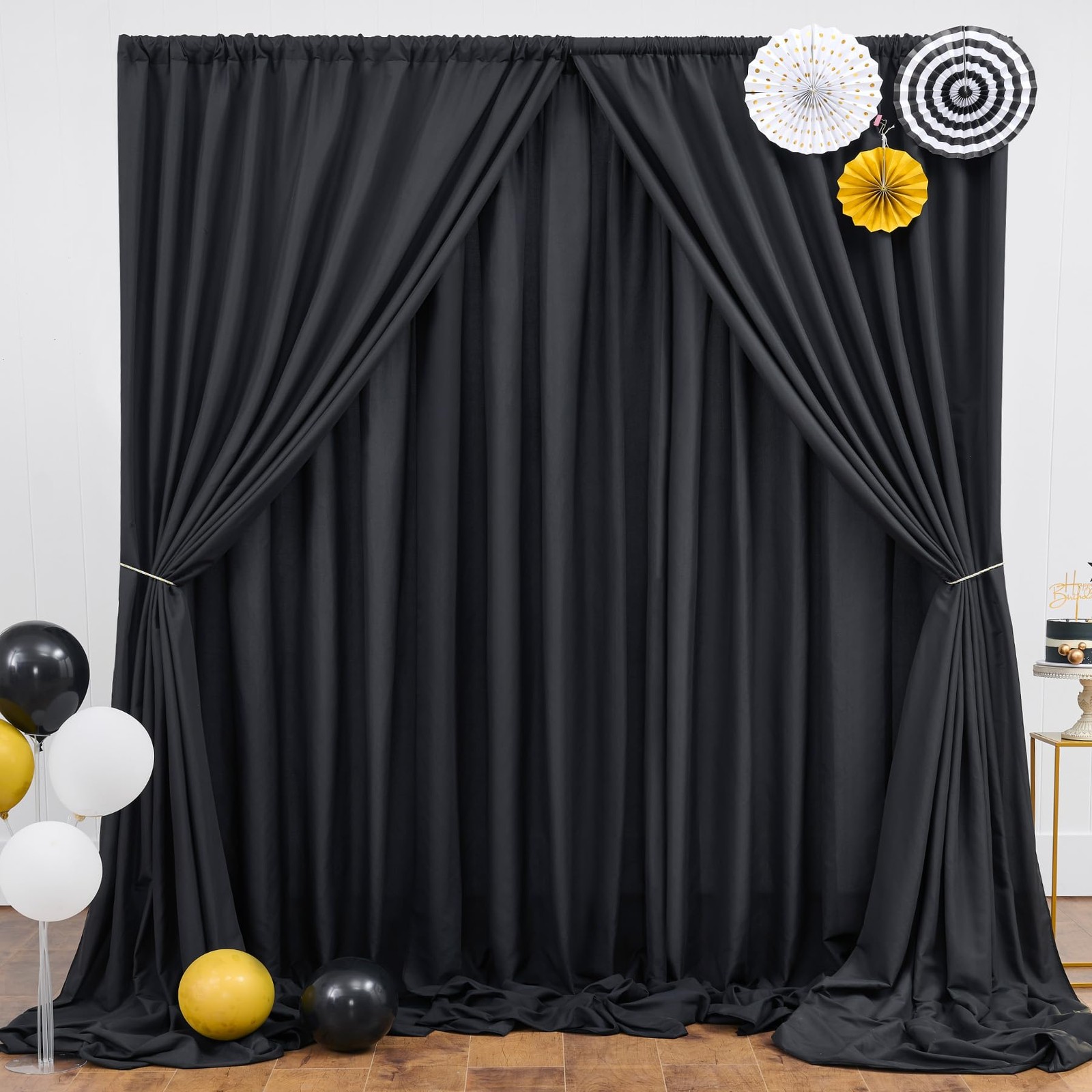 20×10 FT Black Backdrop Curtain Panels Wrinkle Resistant Polyester Party Decor