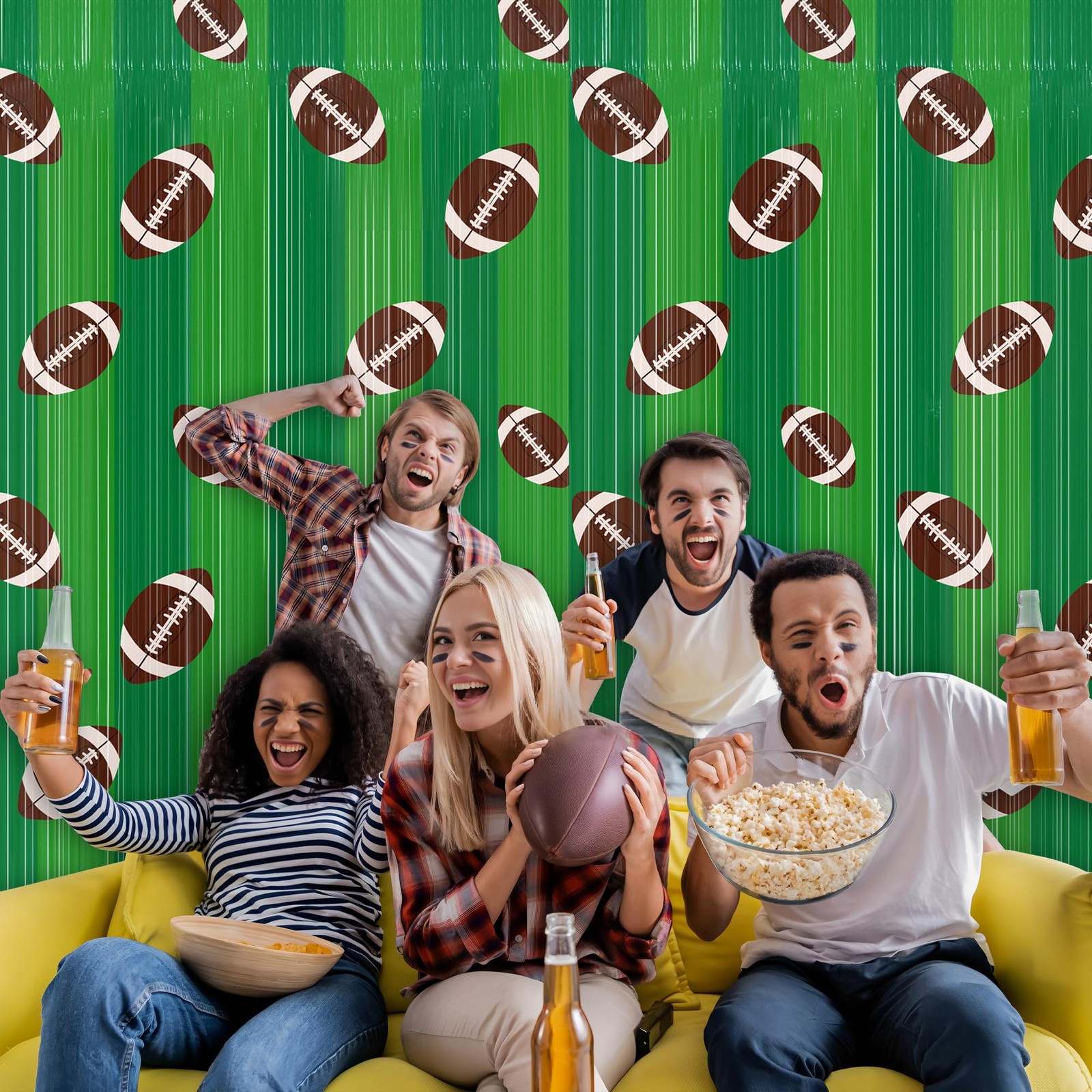 2 Pack Football Party Decorations Tinsel Backdrop Football Foil Fringe Curtains