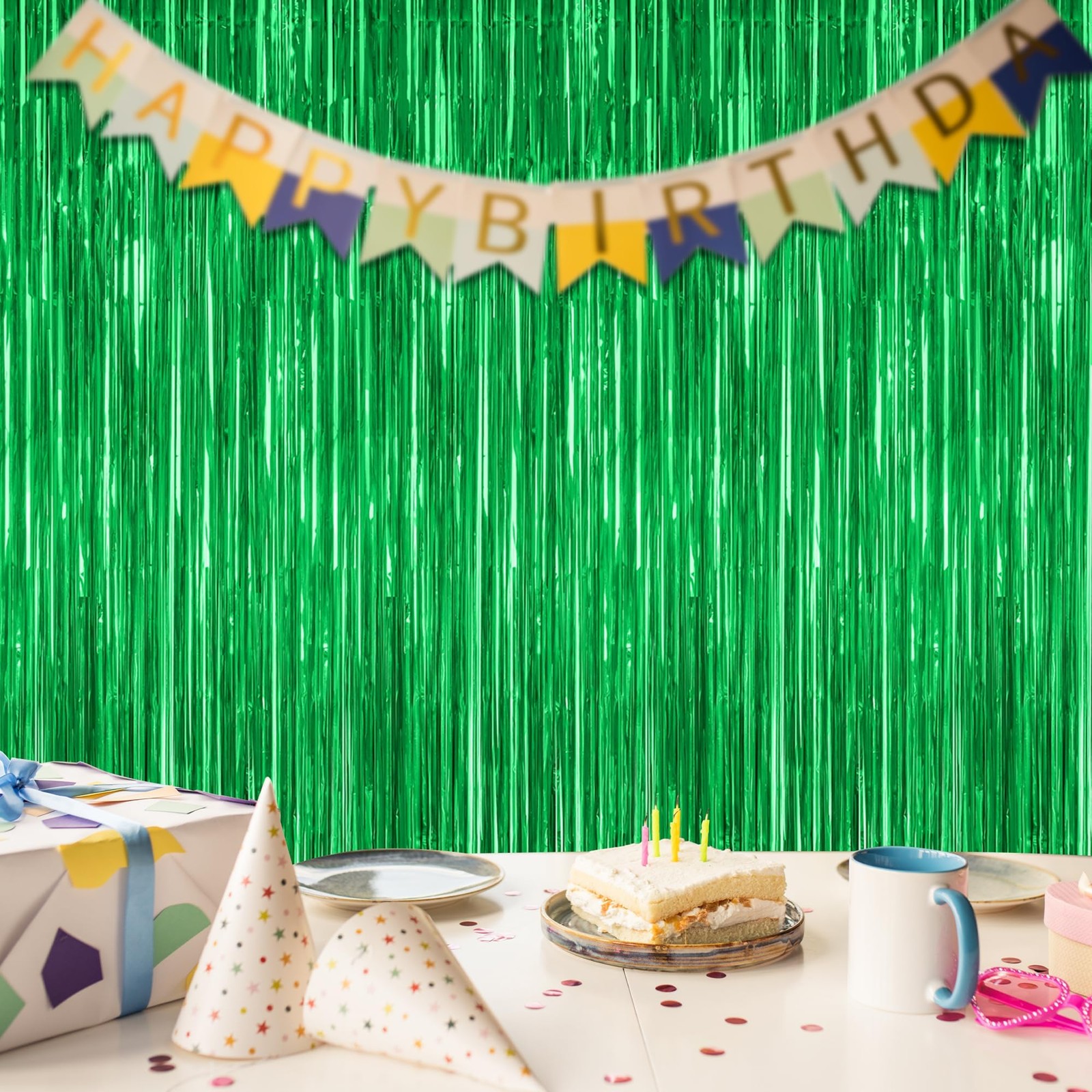 ZATAYE 2 Pack Green Foil Curtain Backdrop Birthday Party 2 PCS,