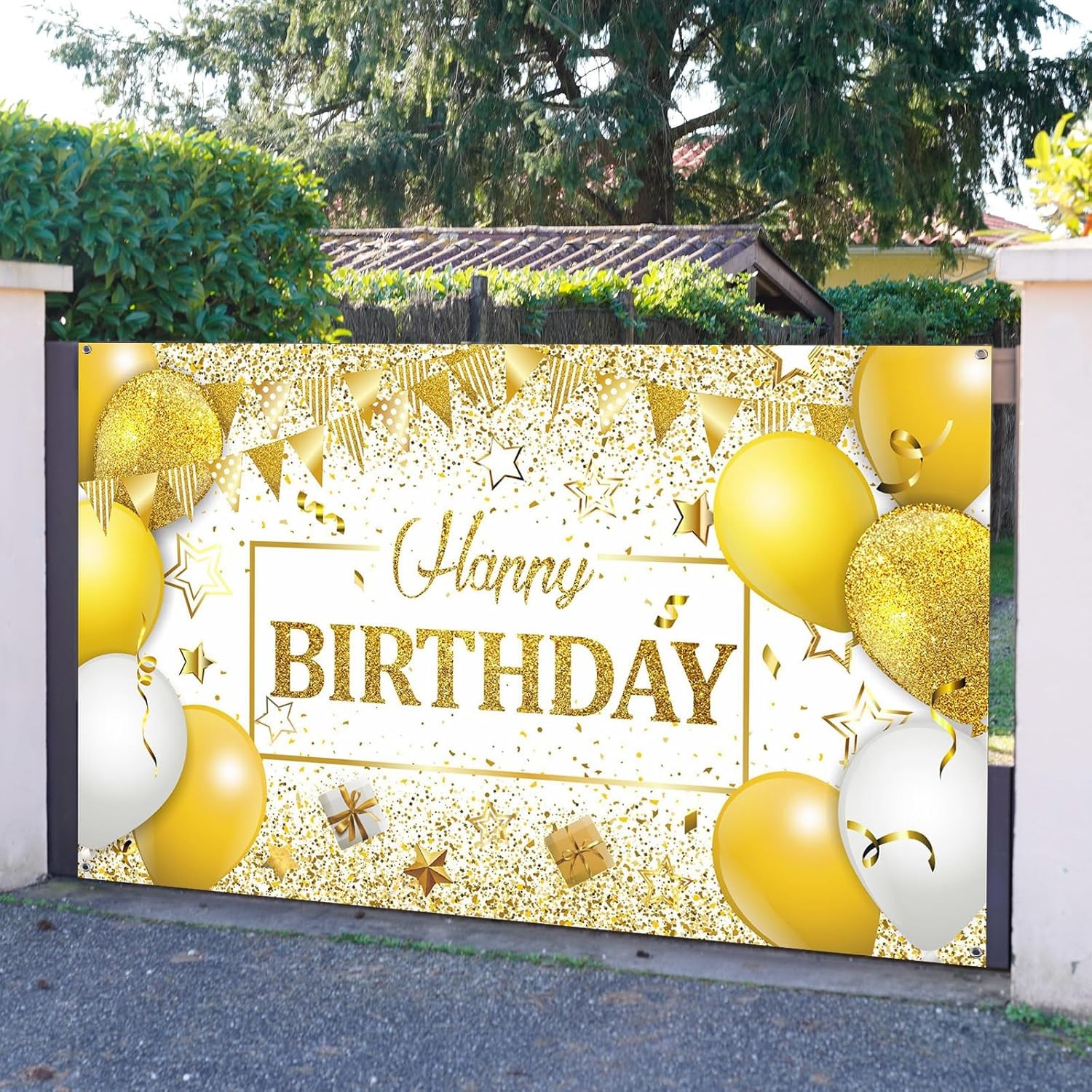Happy Birthday Decorations Backdrop Banner, Glitter Birthday Backdrop Sign Poste