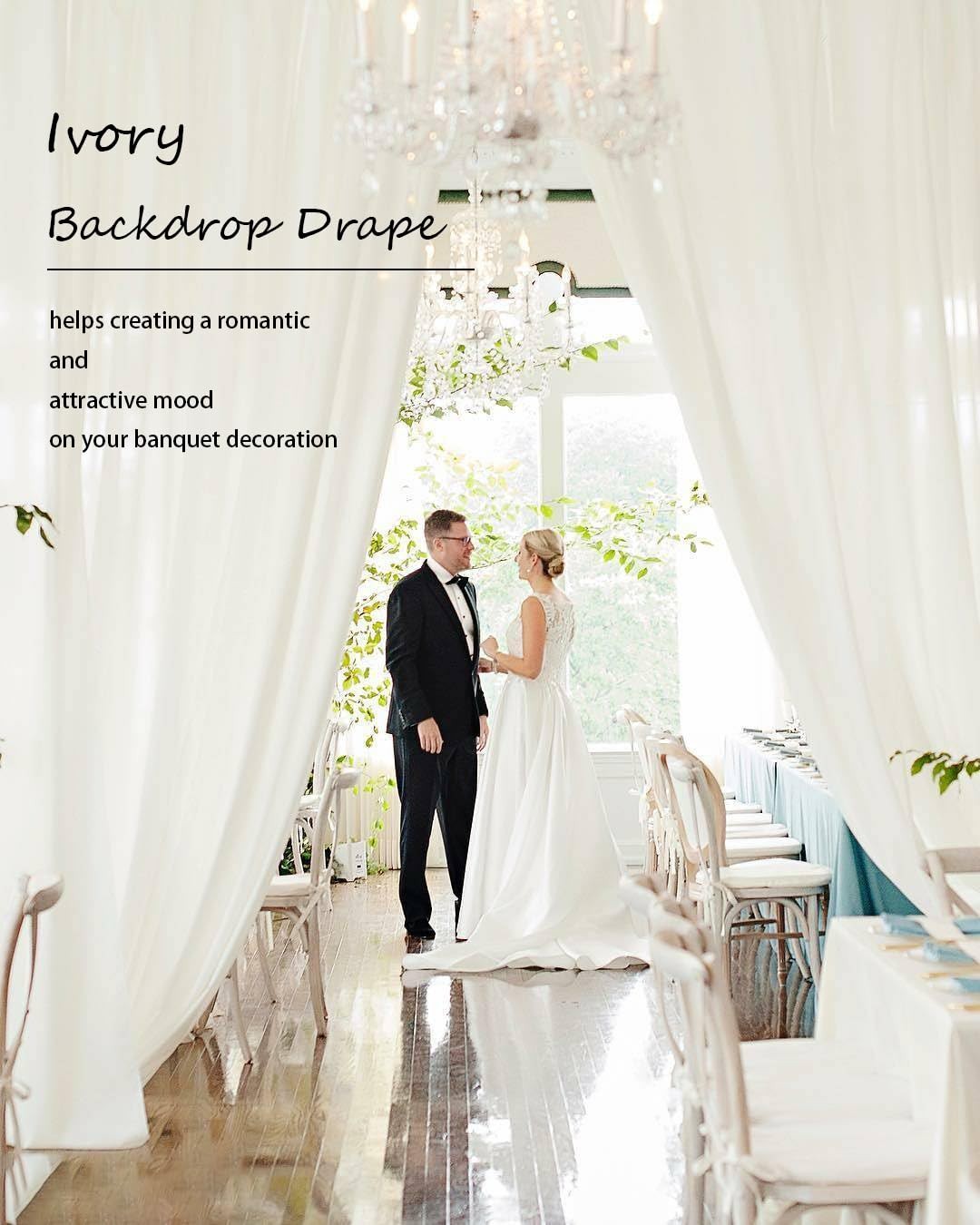 10ft×12ft Ivory Backdrop Curtain for Wedding Parties, 2 Panels Free Polyester…