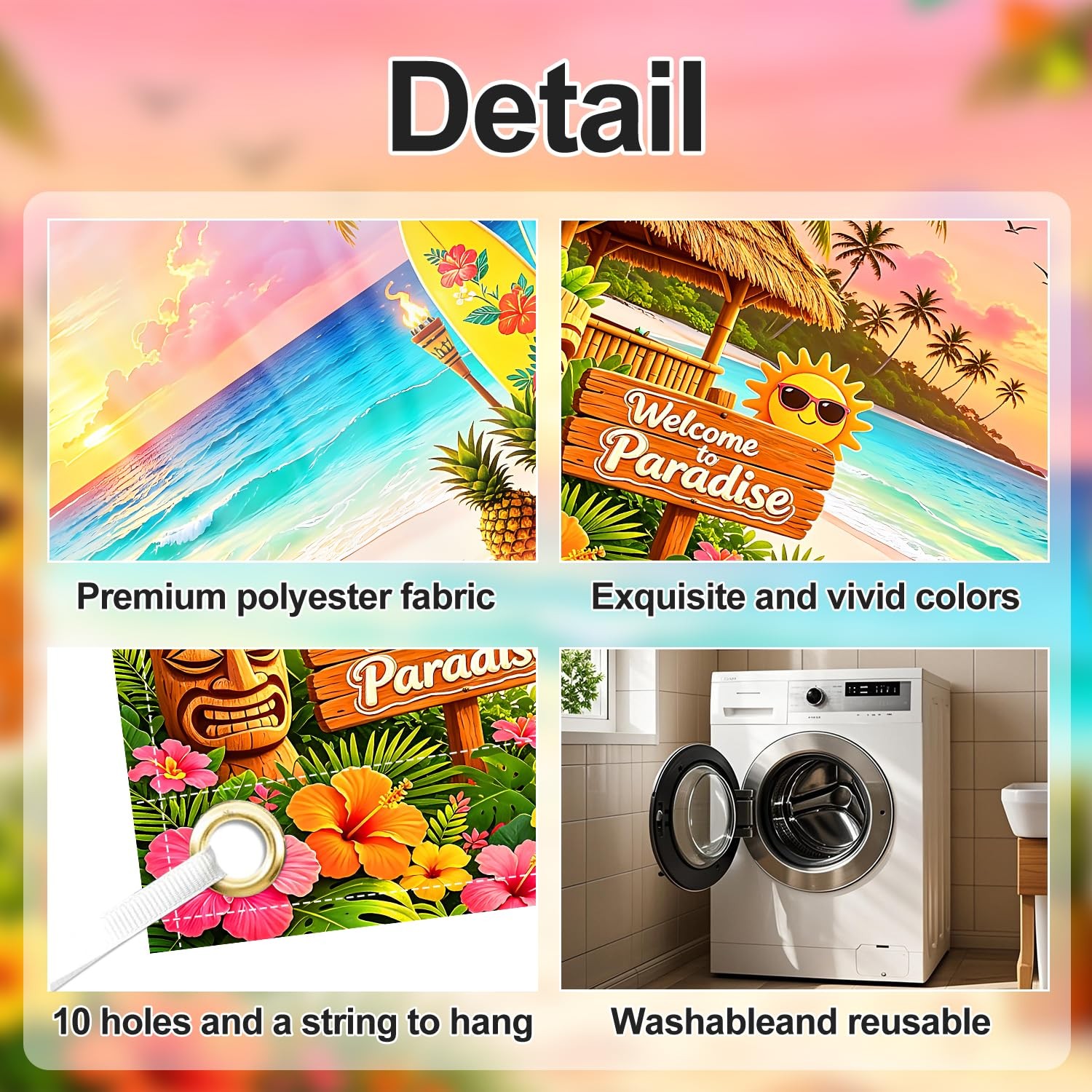 Tropical Paradise Garage Door Banner 7 x 16 FT,Extra Large Hawaiian Luau Part…