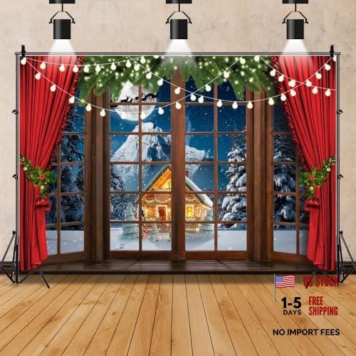 7x5ft Winter Snow Scene Christmas Window Photography Background with 7x5ft