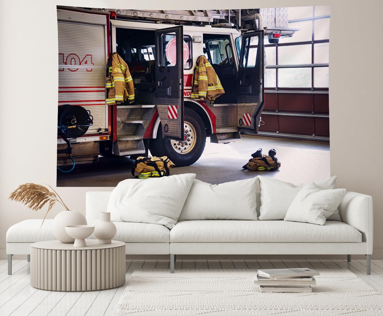 7ftx5ft Fire Station Interior Photography Backdrop Fire Truck Firefighter Sui…