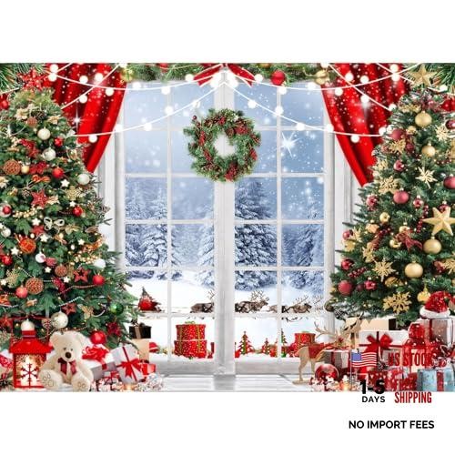 8x10ft Winter Snow Christmas Backdrop Window Scene with 10x8ft