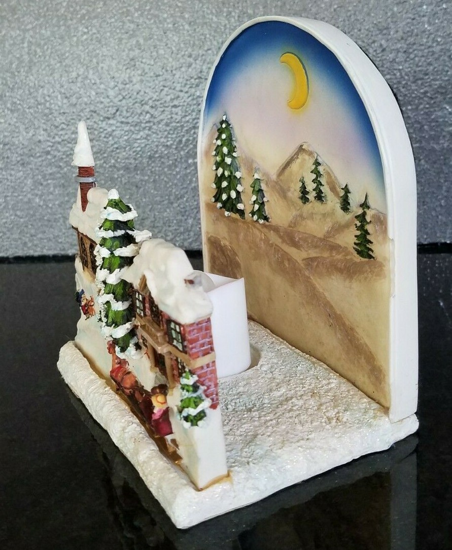 VTG Christmas Winter Snow Moon Heavy Decorative Sparkle Colorful Candleholder.