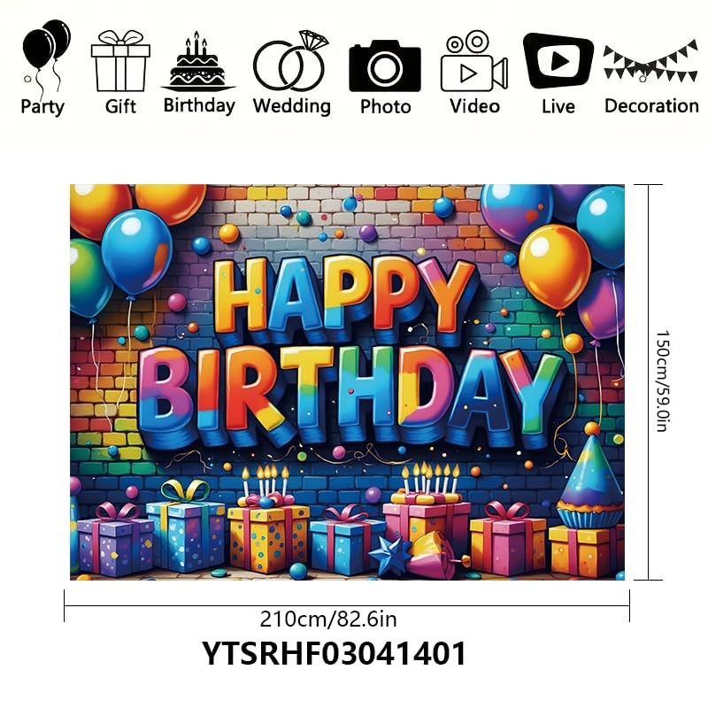 Happy Birthday Backdrop Banner Sign for Boys Girls 5.9×3.6 ft Multicolor