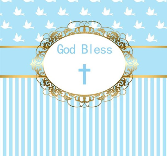 6x6ft Cross God Bless Infant Baptism Photography Background Pigeon Blue Stripes