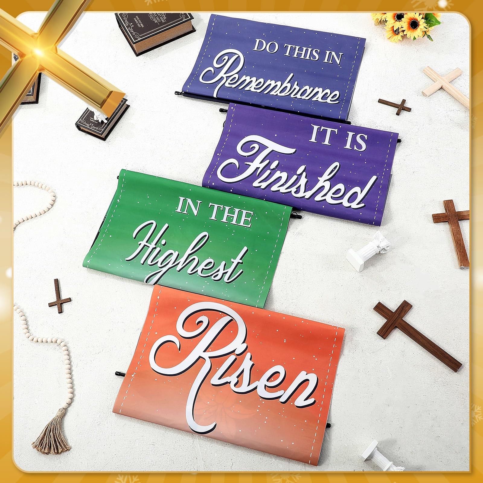4 Pcs Easter Church Banners, 2 x 6 Feet Resurrection of Jesus Banner for Sanc…