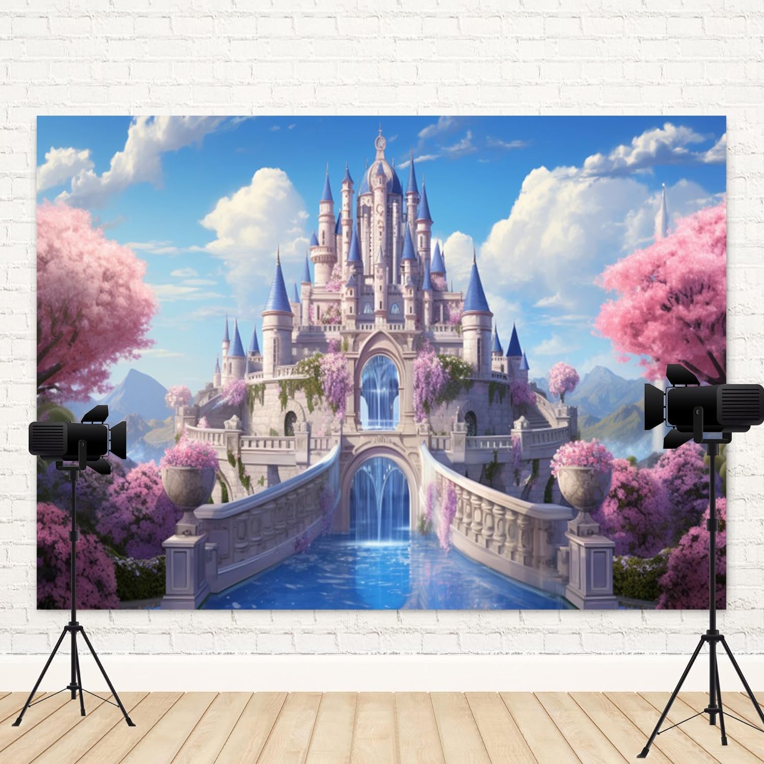15x10ft Princess Castle Backdrop Pink Floral Blue Sky Photography Background …