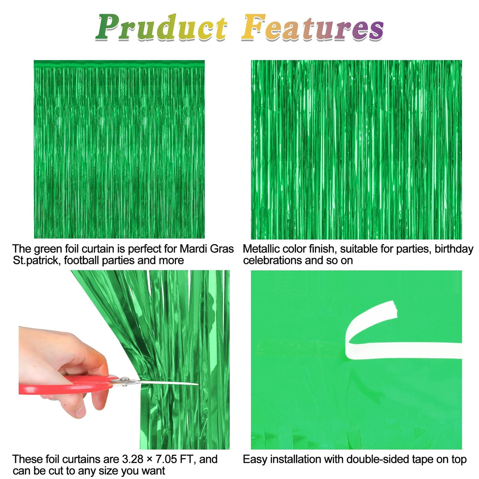 ZATAYE 2 Pack Green Foil Curtain Backdrop Birthday Party 2 PCS,