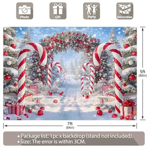 7x5ft Christmas Cane Candy Photography Backdrop – Winter Snow Scene