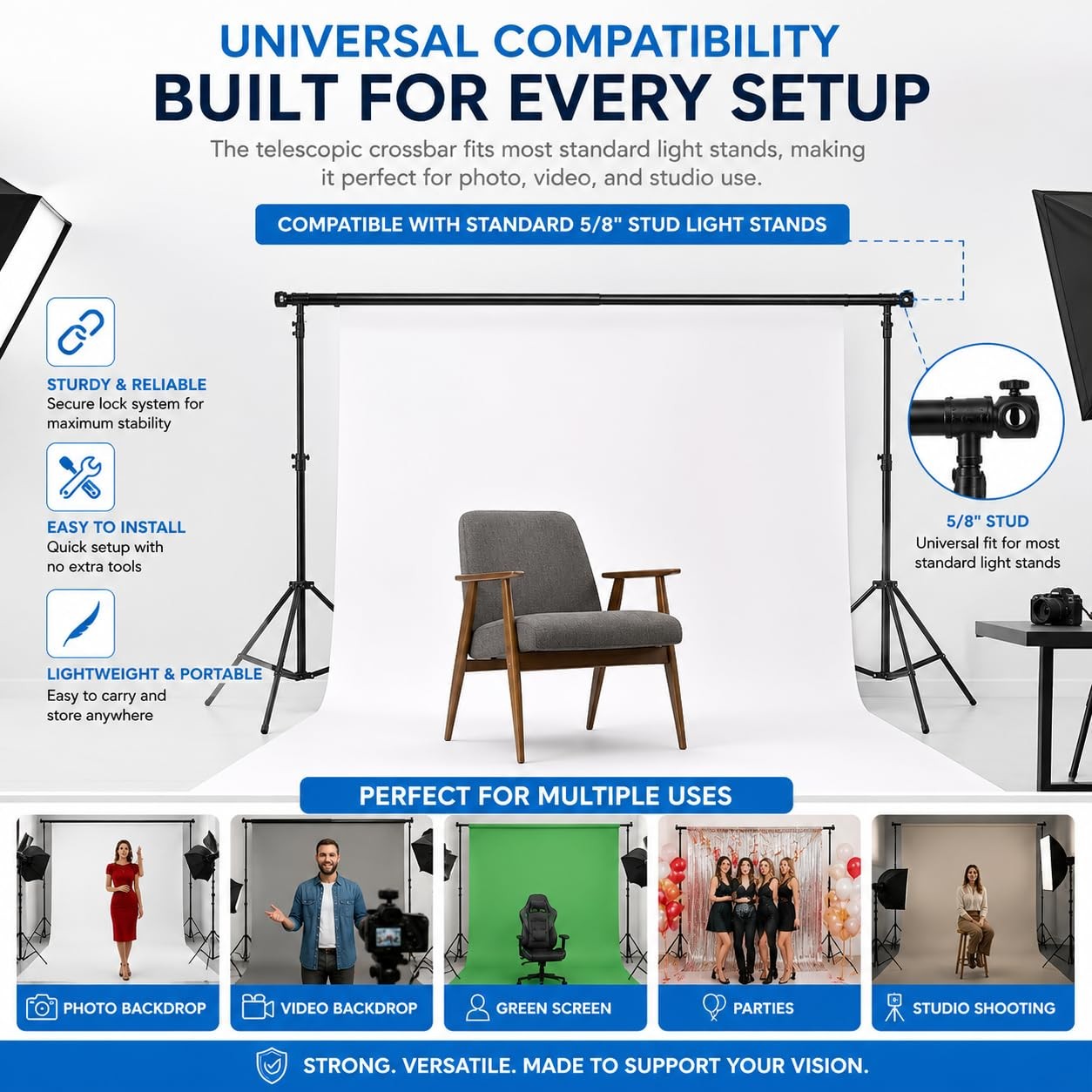 118″”/3M Aluminum Alloy 3 Section Telescopic Background Support Cross Arm Cro…