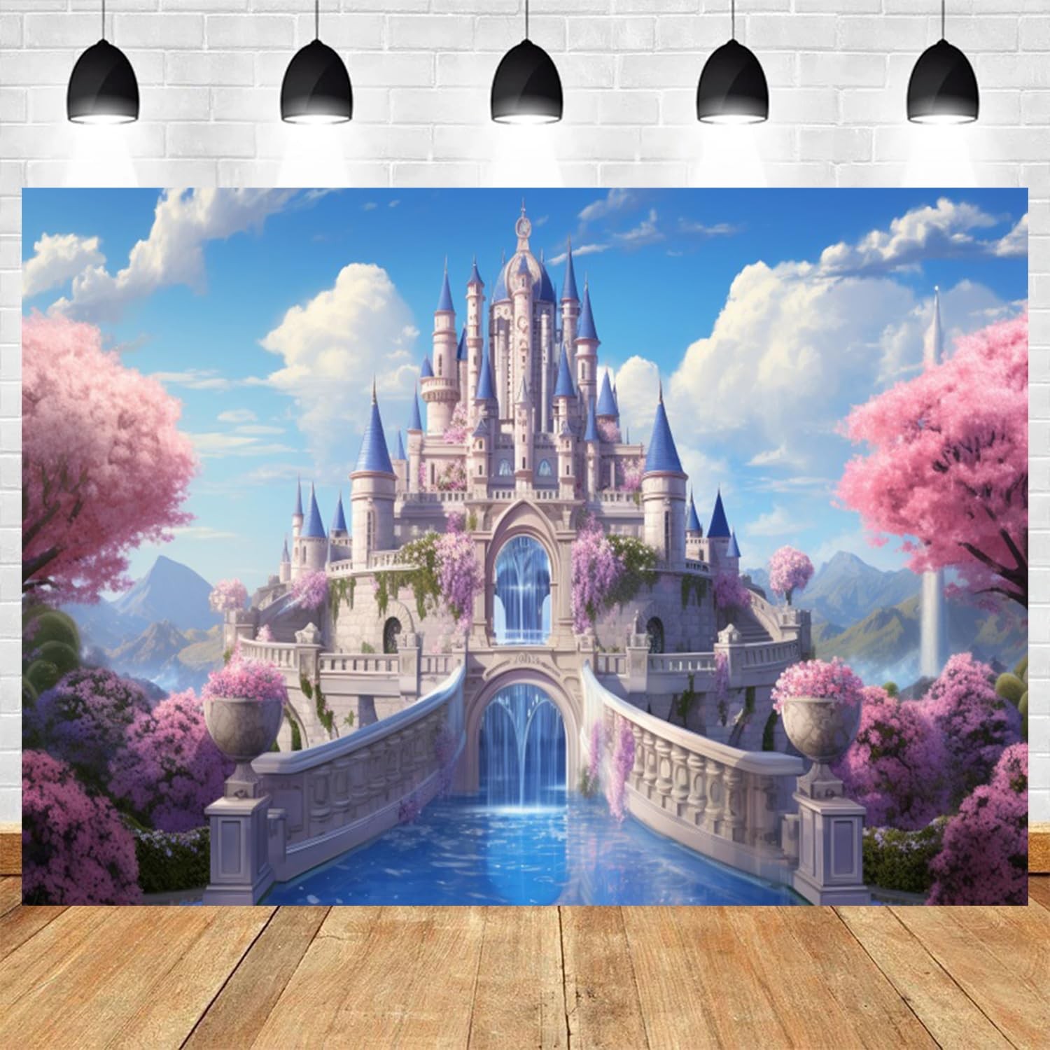 15x10ft Princess Castle Backdrop Pink Floral Blue Sky Photography Background …