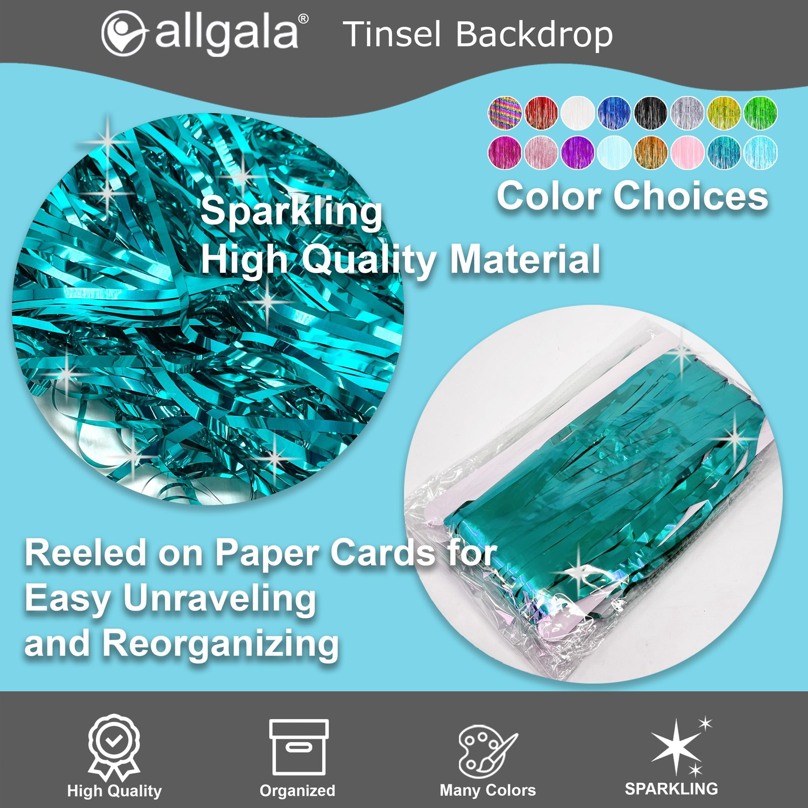 4 Pack Turquoise Tinsel Party Backdrop Curtain 3.3×8.2 FT Metallic Fringe Decor