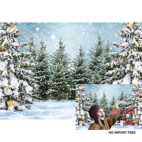 Snowy Christmas Pine Tree Snowflake Backdrop – 10x7ft – Winter Forest