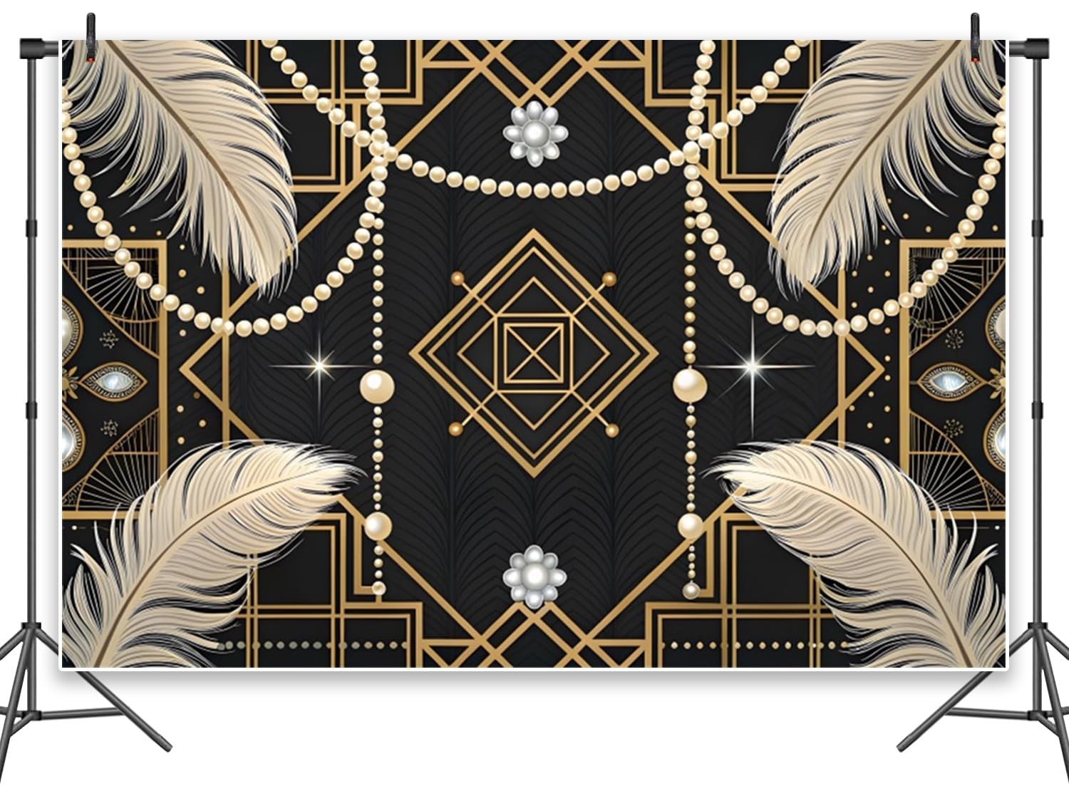 10x7ft Vinyl Retro Black Gold 1920s Roaring 20s Feather Photography Backdrop