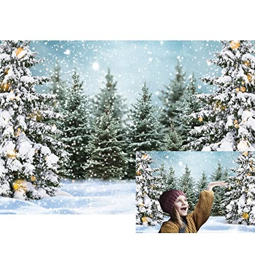 Snowy Christmas Pine Tree Snowflake Backdrop – 10x7ft – Winter Forest