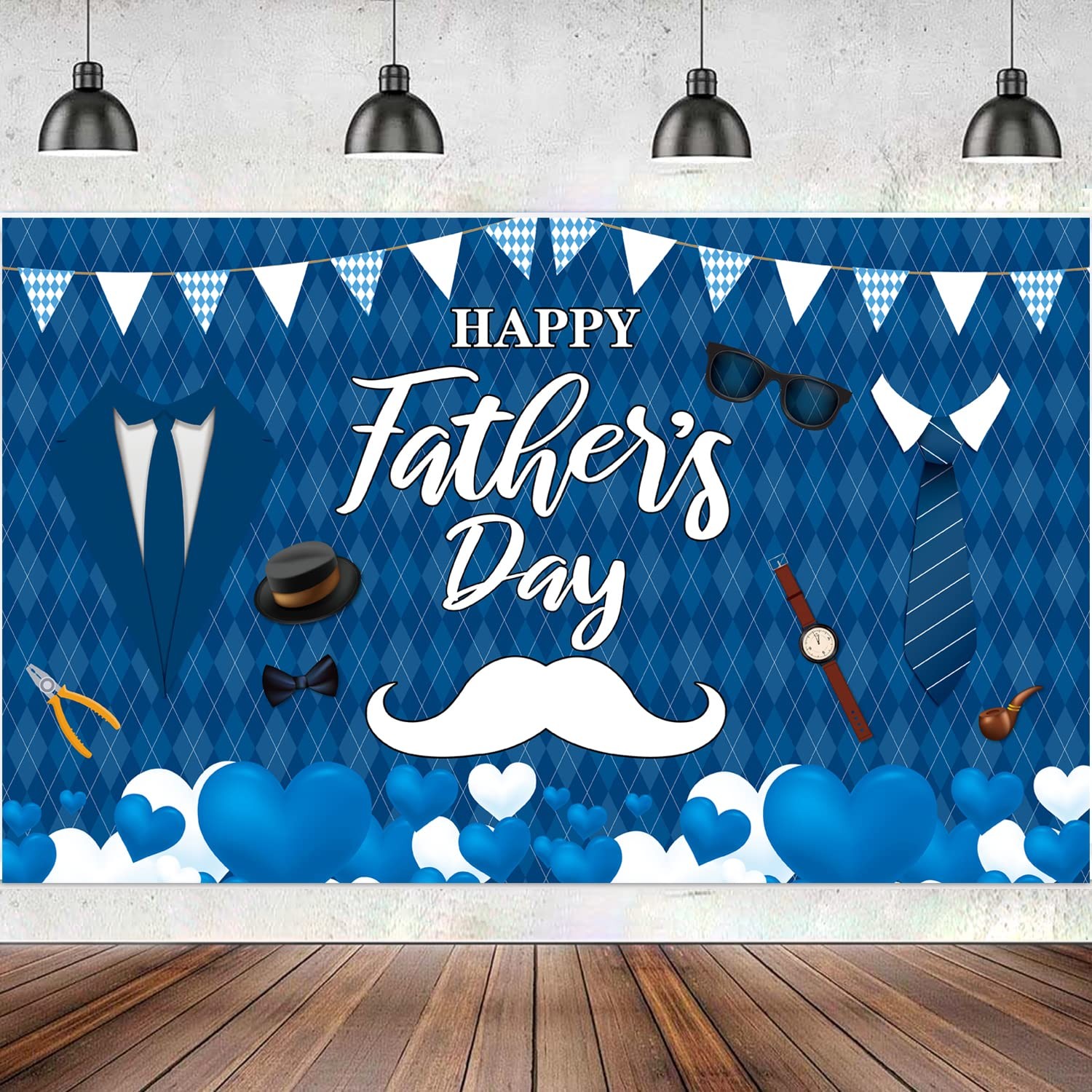 Father’s Day Decoration Backdrop Happy Father’s Day Banner Blue Polyester 71 Inc