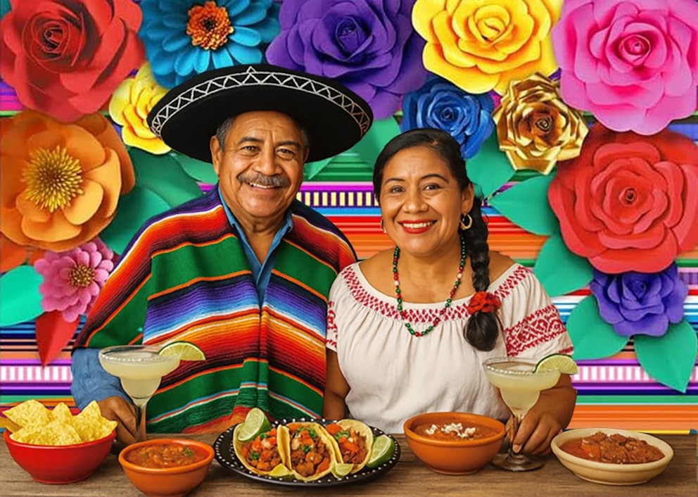 Mexican Theme Party Striped Backdrop Fiesta Cinco De Mayo Paper Flowers Backgrou