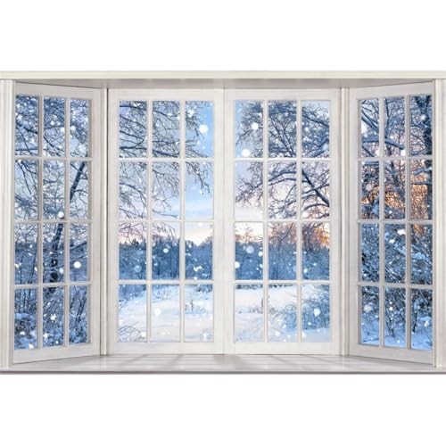 Winter Snow Window Scene Backdrop 8x6ft Tree Rime Snowfield Style 1