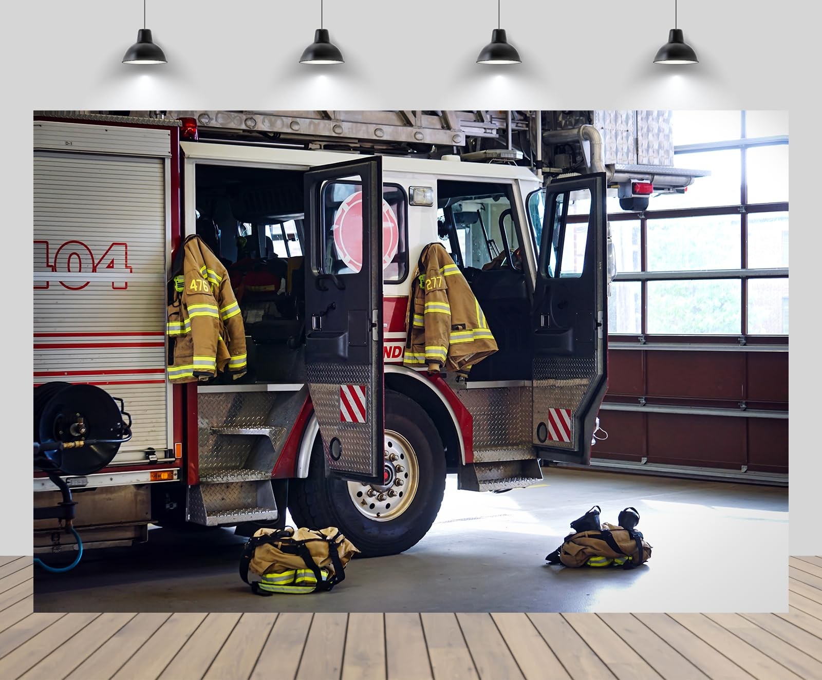 7ftx5ft Fire Station Interior Photography Backdrop Fire Truck Firefighter Sui…