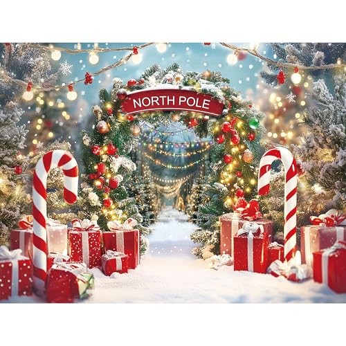 Winter Snow Scene with Candy Canes – Christmas Backdrop