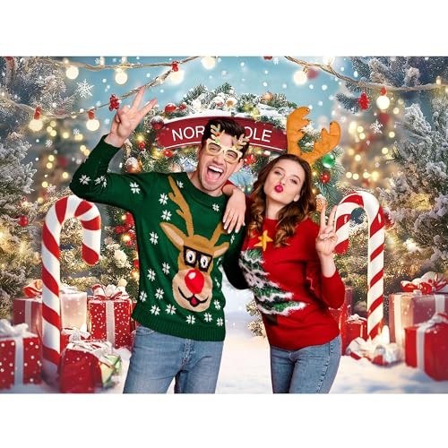 Winter Snow Scene with Candy Canes – Christmas Backdrop