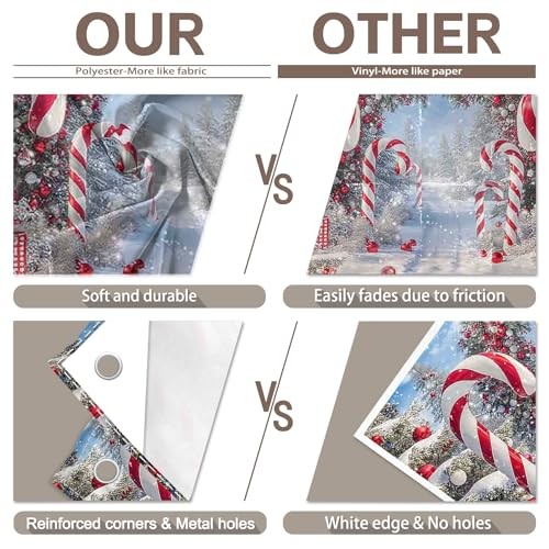 7x5ft Christmas Cane Candy Photography Backdrop – Winter Snow Scene