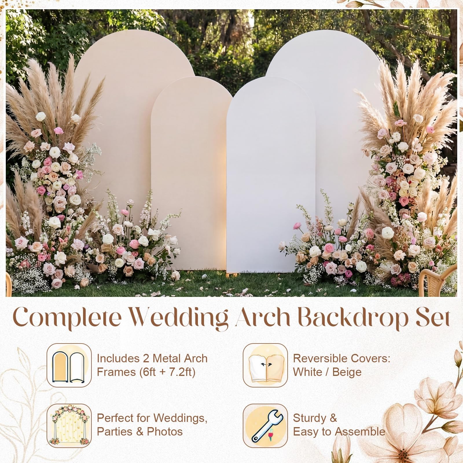 2 Pack Backdrop Stand with Reversible Covers 7.2ft 6ft Metal Arch Frame for B…