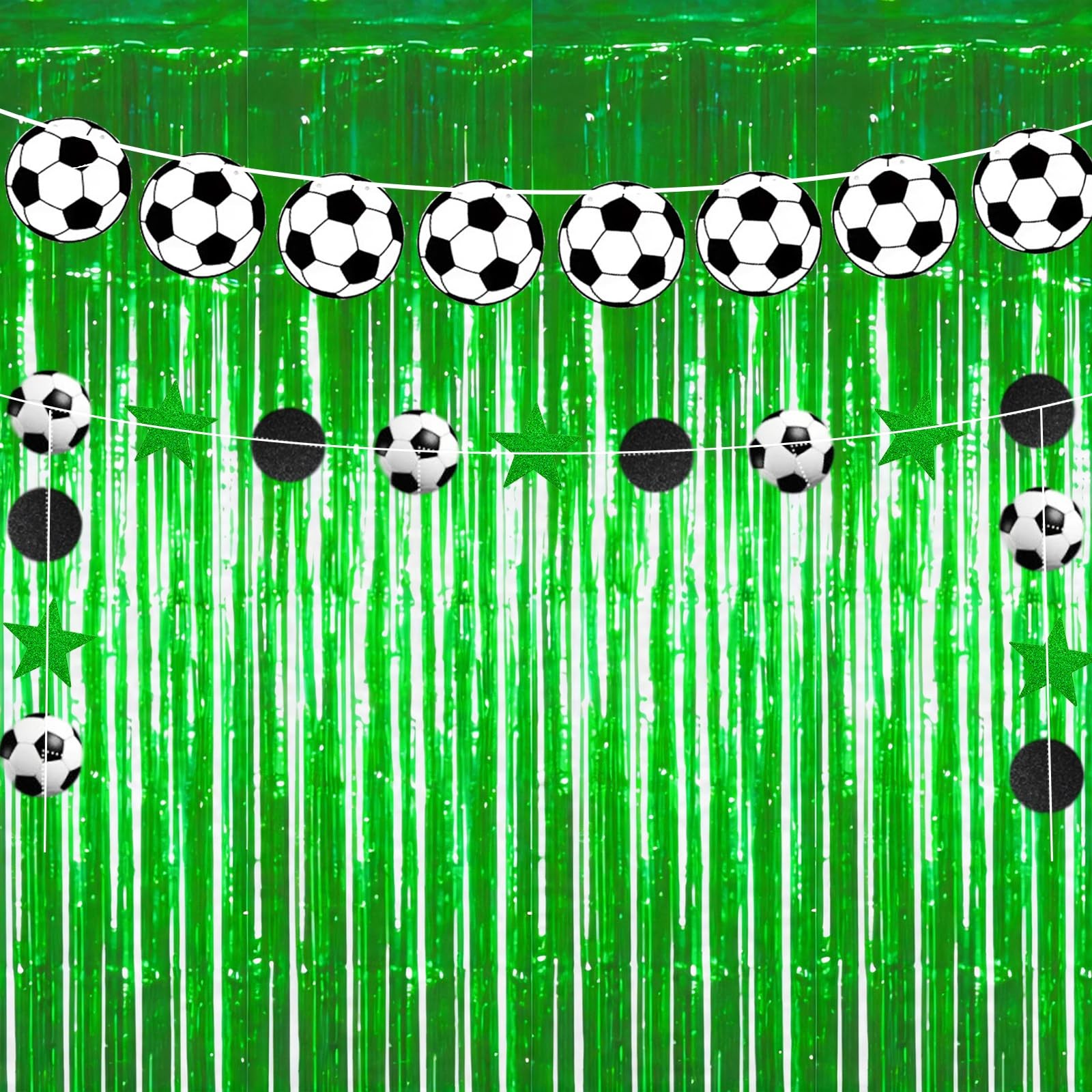 3-Piece Soccer Party Decorations Set – Includes 3.3×6.6 FT Green Foil Fringe …