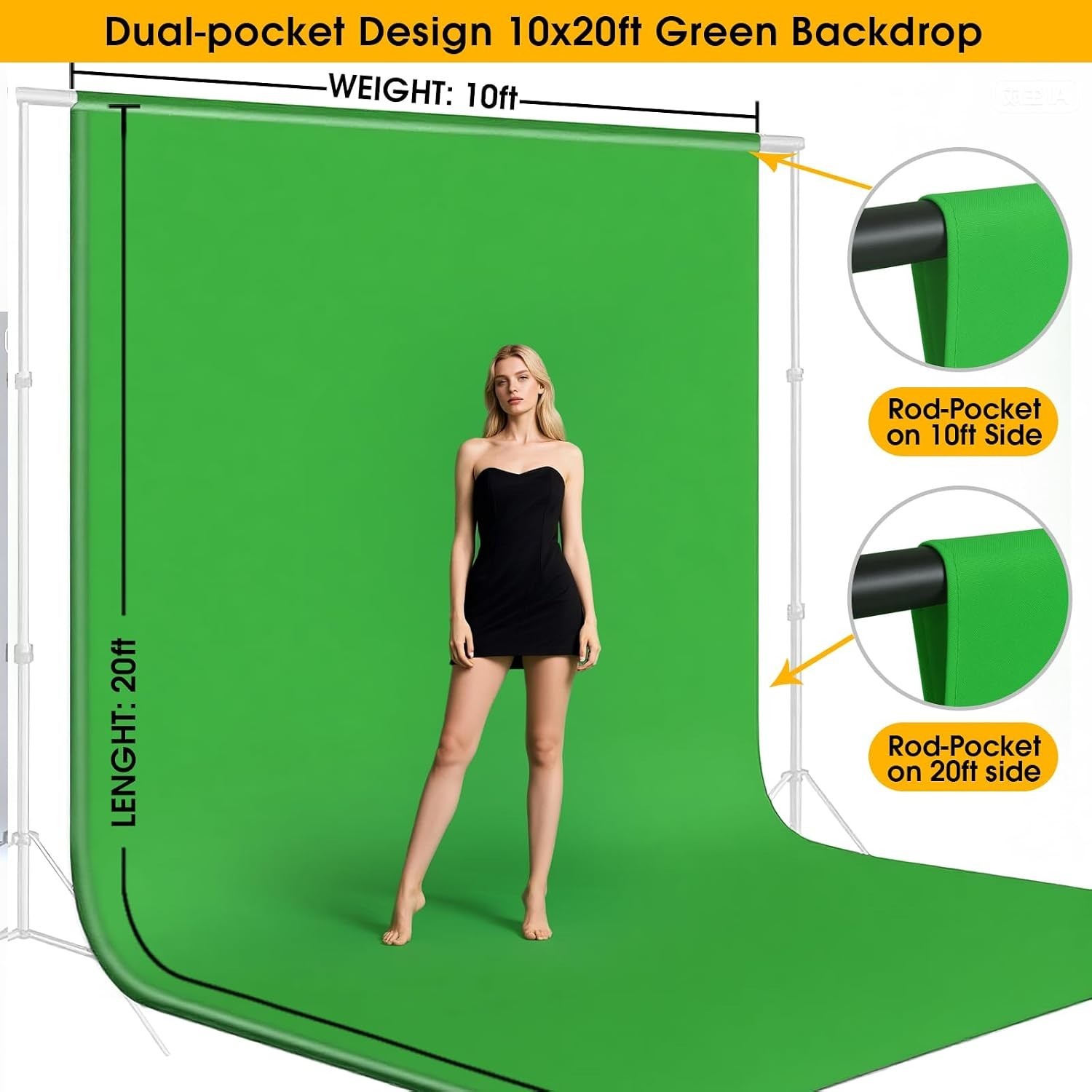 Thick Polyester Green Screen 10x20ft for Professional Shoots