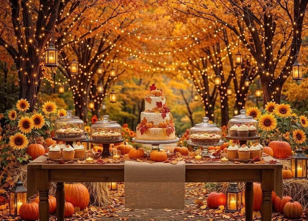 Autumn Forest Photo Backdrop 7×5 ft – Fall Harvest Pumpkins, Sunflowers & Leaves