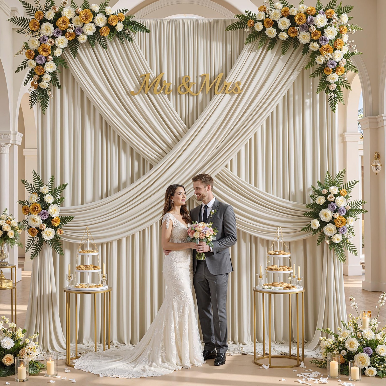 50×12ft Wrinkle Free Beige Backdrop Curtain for 12ft Long_10 Panels,