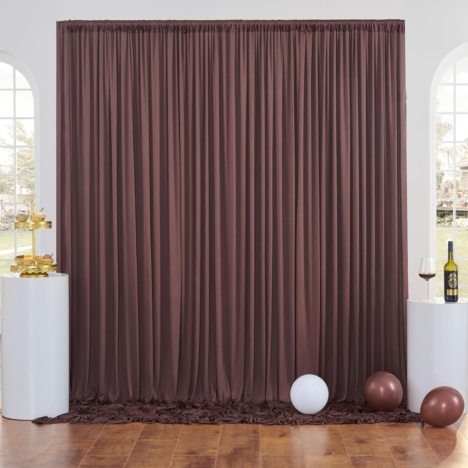 Wrinkle-Free Brown Backdrop Curtain for Weddings & Parties – 20ft x 10ft