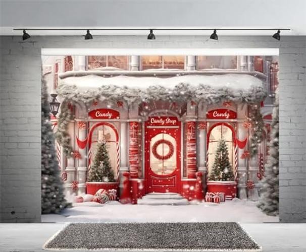 Christmas Candy Shop Backdrop – Winter Snow Scene – Merry Christmas 8x6ft
