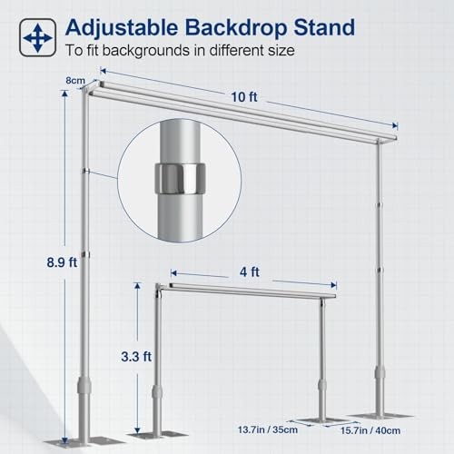 Backdrop Stand Heavy Duty 8.9x10Ft, Double Crossbar Pipe and 8.9x10FT Silver