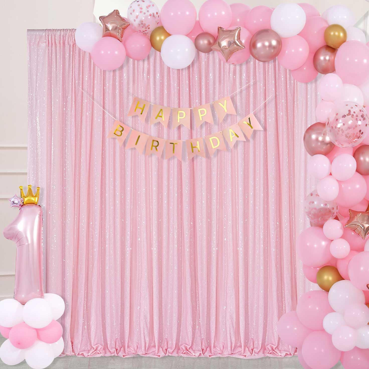 Pink Sequin Backdrop Curtain 8ft x 8ft Baby Shower Backdrop Drapes for Princess
