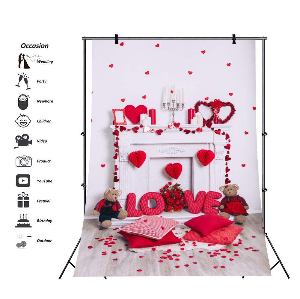 Valentines Fabric Backdrop 5x7ft Rustic Fireplace Decor Flowers Photo Studio